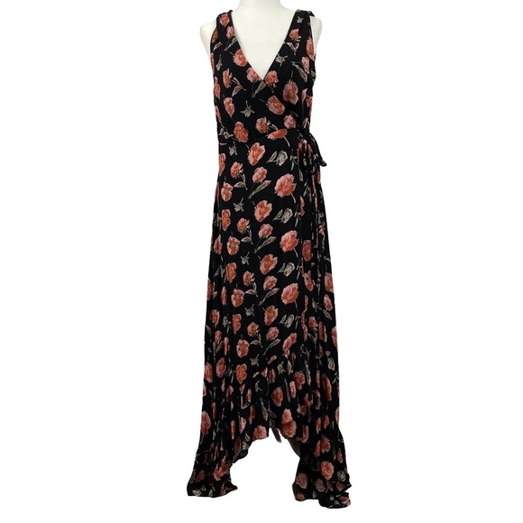 Miami Medium Wrap Watercolor Floral Dress Ruffle Flowy Formal Boho - Picture 1 of 9